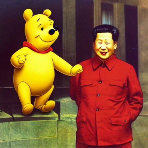 Prompt: A photo of Winnie the Pooh with Mao Zedong
