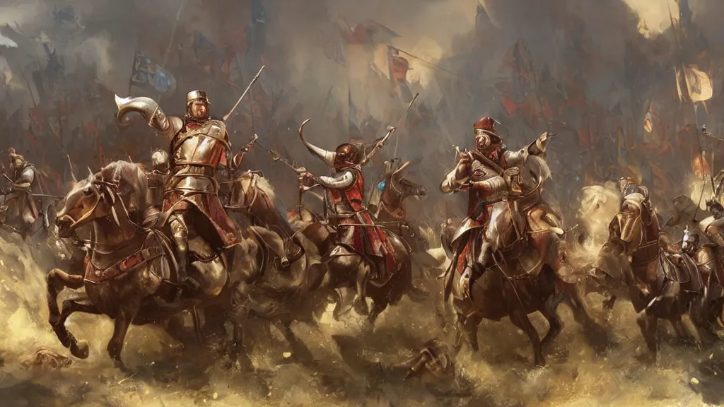 Prompt: william the conqueror and his army arrive at mcdonalds, mcdonalds mcdonalds, painting by yuumei, bayard wu, wlop, tim white, ross tran, 4 k