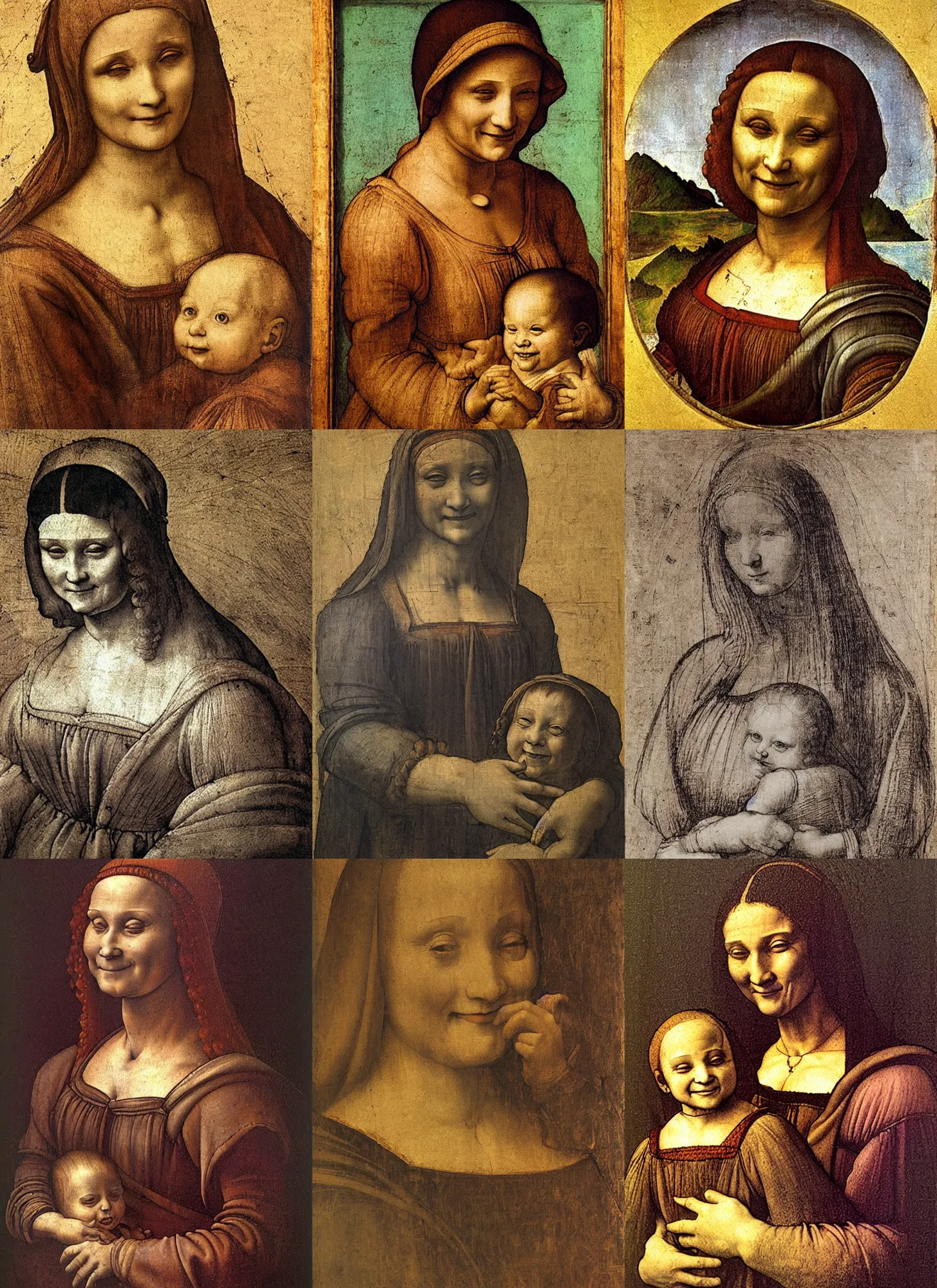 Prompt: portrait of a cheerful mother by leonardo da vinci