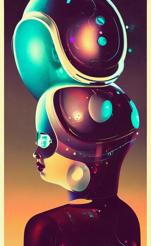 Image similar to portrait of a girl wearing very super tight latex dress and wearing a futuristic helmet by Petros Afshar and Beeple, James Gilleard, Mark Ryden, Wolfgang Lettl highly detailed