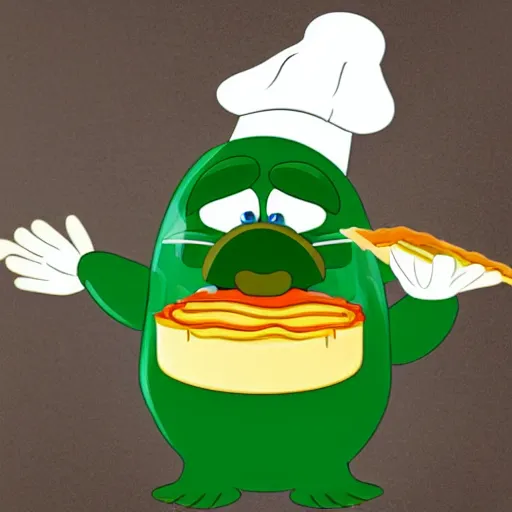 Image similar to cute platypus wearing a chef hat and holding a lasagna into an over, with three basil leaves over the lasagna, disney old style, ultradetailed, 3 d, disney style