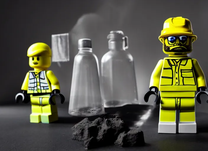 Image similar to product photo still of walter white breaking bad meth lab lego playset, 8 k, 1 2 0 mm macro, f 1. 8, studio lighting, key light