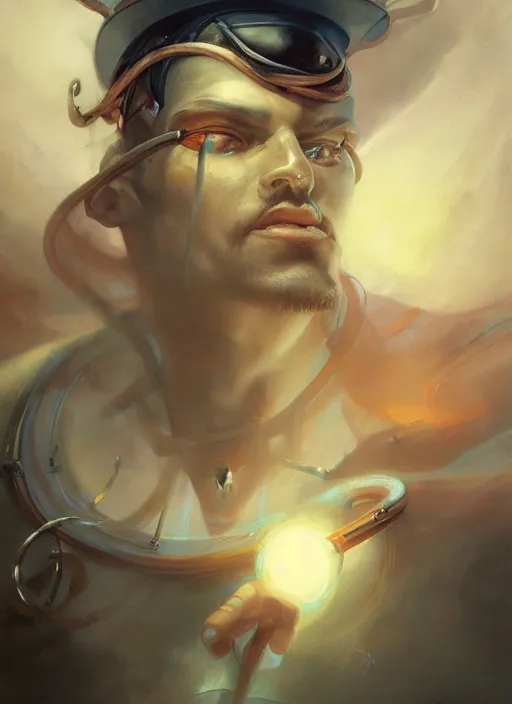 Image similar to close - up portrait of a male sailor with two peglegs and two hook hands, detailed dynamic light painting by peter mohrbacher