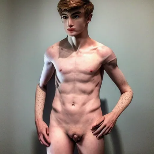 Image similar to “a realistic detailed photo of a guy who is an attractive humanoid who is half robot and half humanoid, who is a male android, twitch streamer Ninja Tyler Blevins, shiny skin, posing like a statue, blank stare”