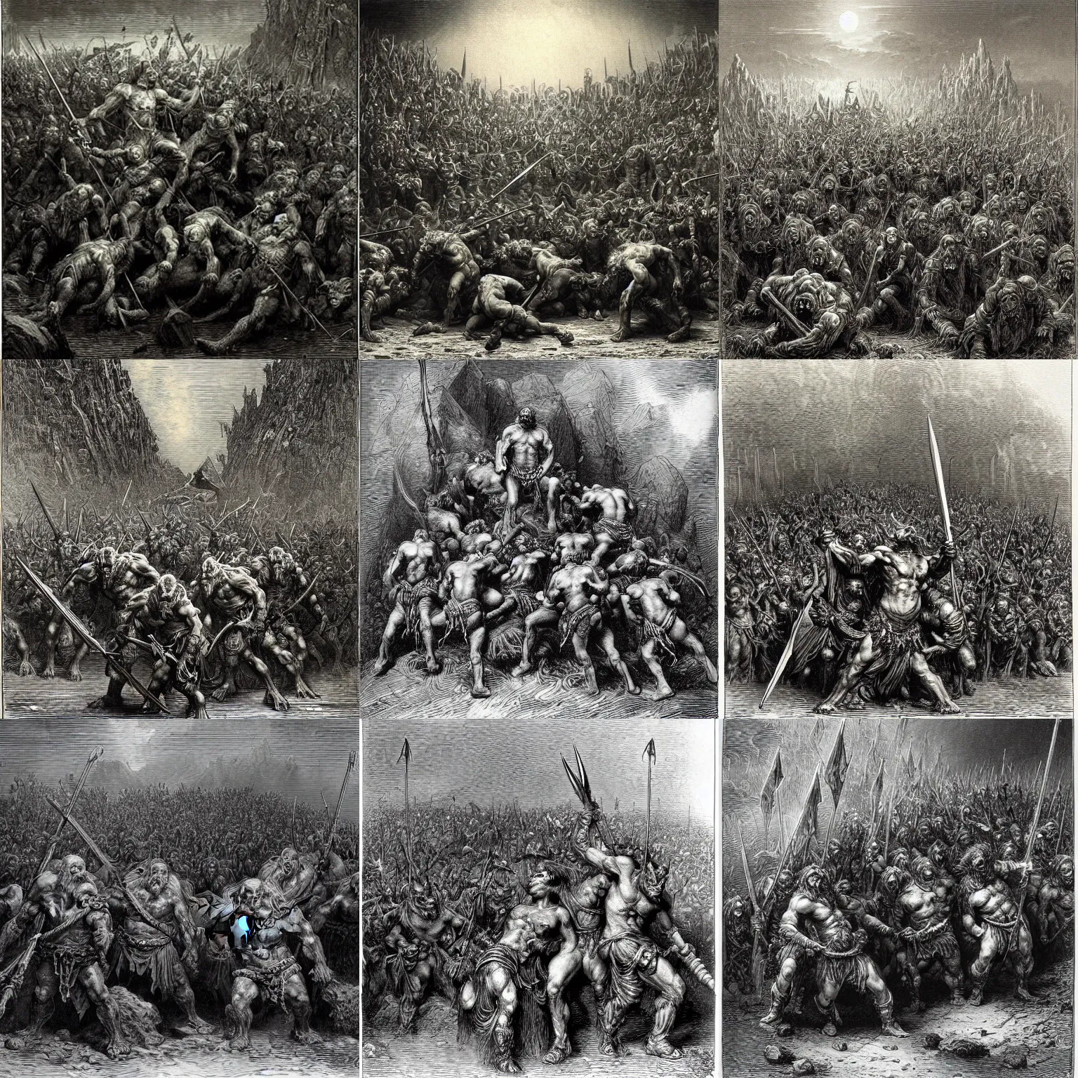 Prompt: orcs by gustave dore