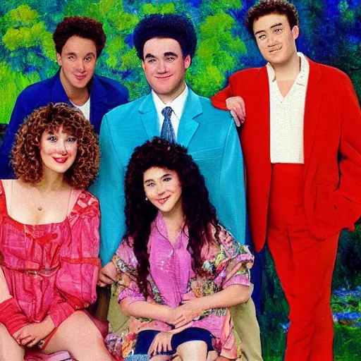 Prompt: Post-impressionist painting of the eighties sitcom Saved By The Bell by Claude Monet