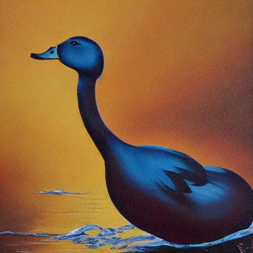 Prompt: a duck on the prowl oil painting arsen savadov
