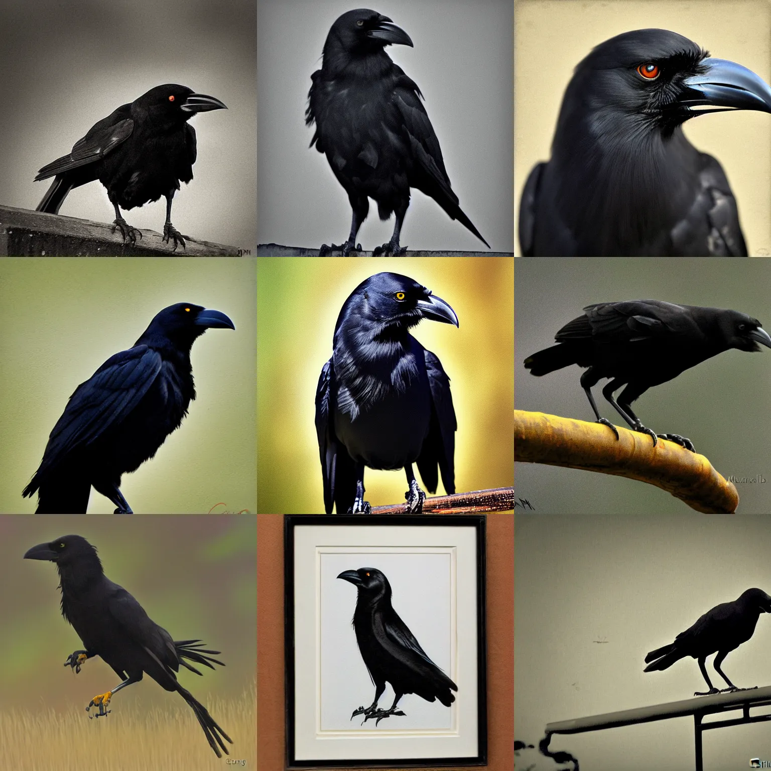 Prompt: a crow with a menacing look, dark, by Mullins Craig