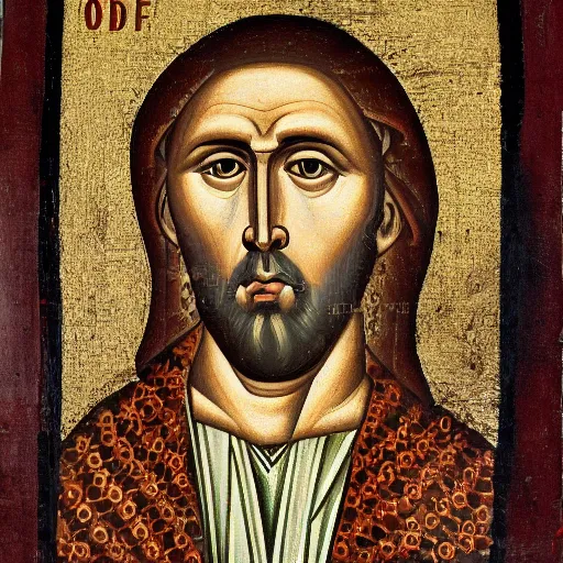 Prompt: A detailed portrait Nicolas Cage, 7th century byzantine iconography, historical