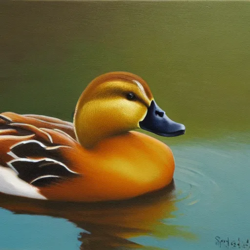 Prompt: a duck on the prowl oil painting