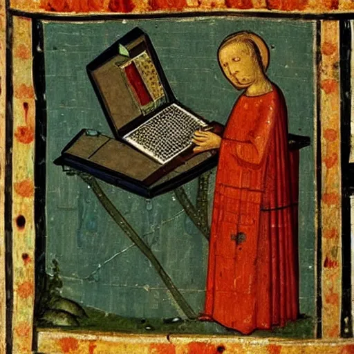 Prompt: Medieval painting of a computer hacker. High resolution. Highly detailed. Art station. 8k