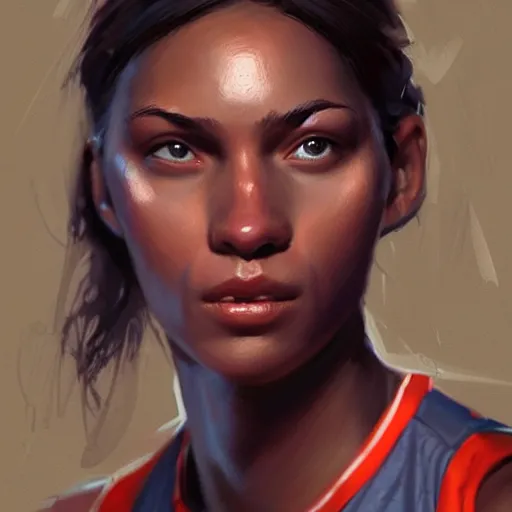 Image similar to painting of an woman basketball player, greg rutkowski, cg worker artstation