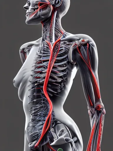 Image similar to anatomical sculpture of central nervous system, quixel megascans, photorealism, cgi, digital concept art, redshift render, physically based rendering, cinematic, filmic : : illustrated on black paper by artgerm, nychos, alan grey, elena masci, yoji shinkawa