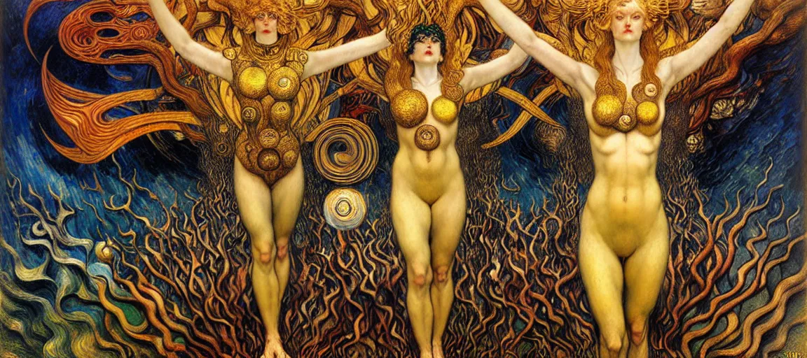 Image similar to Divine Chaos Engine by Karol Bak, Jean Delville, William Blake, Gustav Klimt, and Vincent Van Gogh, symbolist, visionary