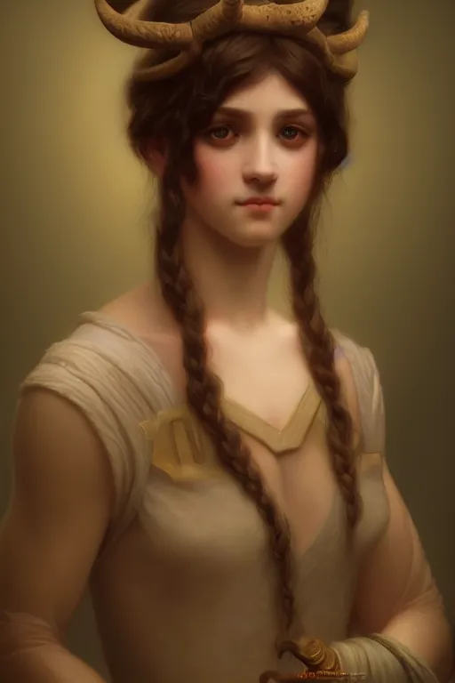 Image similar to a portrait of a Satyr, illustration, soft lighting, soft details, painting oil on canvas by Edmund Blair Leighton and Charlie Bowater octane render trending on artstation d&d characters, 4k, 8k, HD