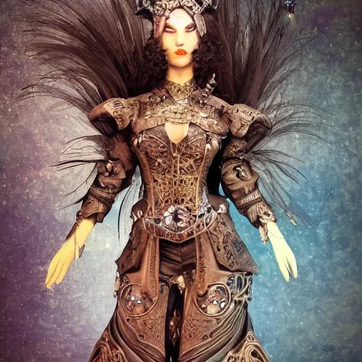 Image similar to curiosities carnival, soft paint of a single beautiful sorceress in a full steampunk armor, symmetry accurate features, focus, very intricate ultrafine details, award winning masterpiece