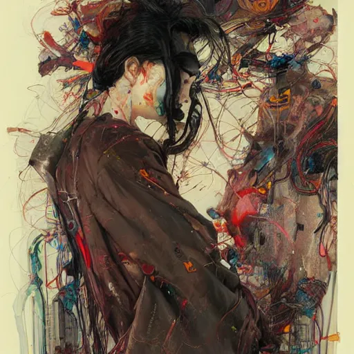 Image similar to woman in a vr headset, cyberpunk in the style of adrian ghenie, esao andrews, jenny saville, surrealism, dark art by james jean, takato yamamoto