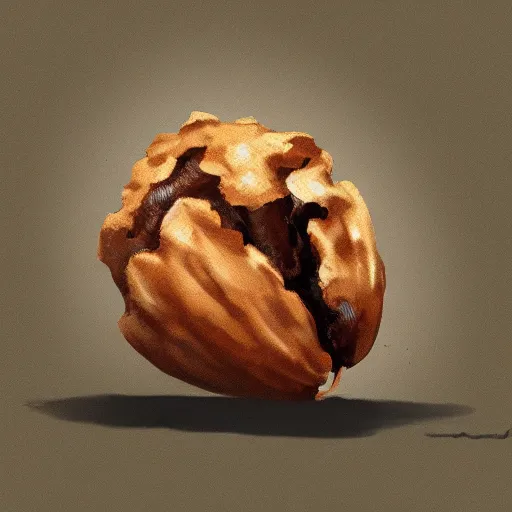 Prompt: a walnut bursting out of its shell, action shot, digital art, trending on artstation, intricate