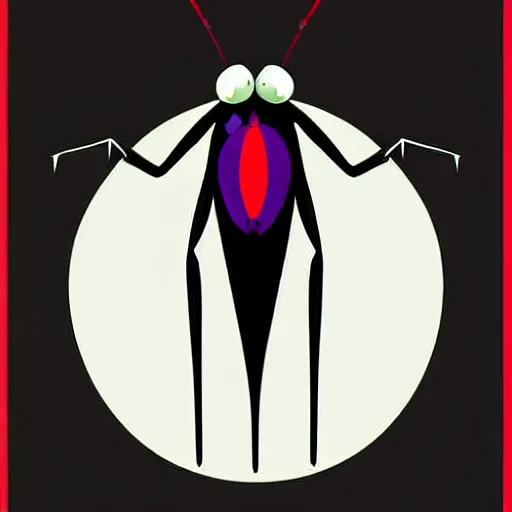 Prompt: digital art of a symmetrical thin cockroach cartoon character with long antennae, wearing a black suit by anton fadeev from nightmare before christmas