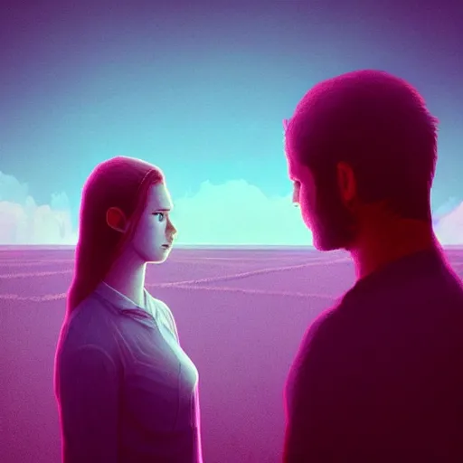 Image similar to both the guy and the girl dies and goes to hell where the god of death grants them a second chance to live on earth for seven days. at the end of one week, they must decide who gets to live. art by beeple