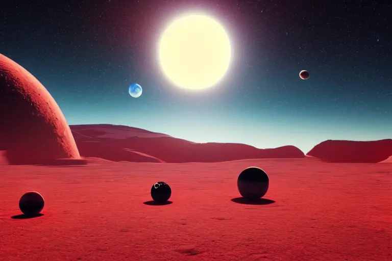 Prompt: a desert world planet with 3 moons in the sky hyper-realistic photo artistic trending on artstation beautiful scenic octane render reddish hue