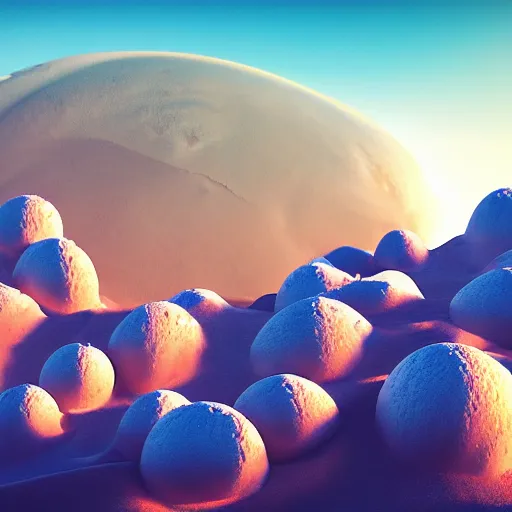 Image similar to a realistic planet made of icecream with sea of milk and chocolate mountains, super realistic, unreal engine, octane render, 8 k