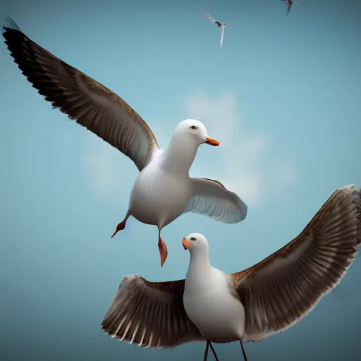 Image similar to the queen of seagulls, 4 k, octane render, 3 d art