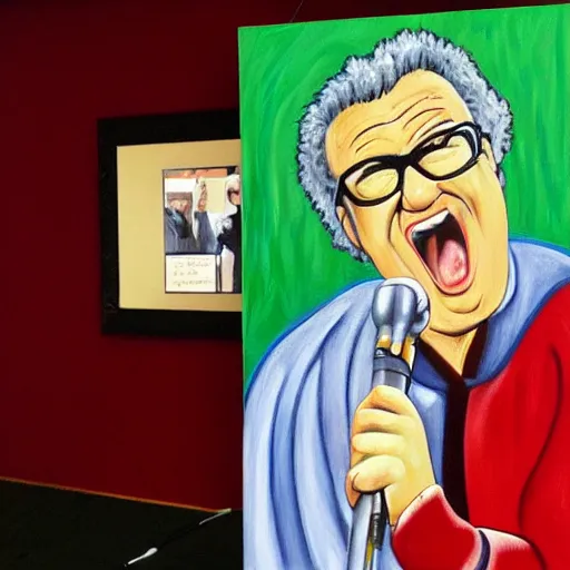 painting of harry caray singing in press box in the