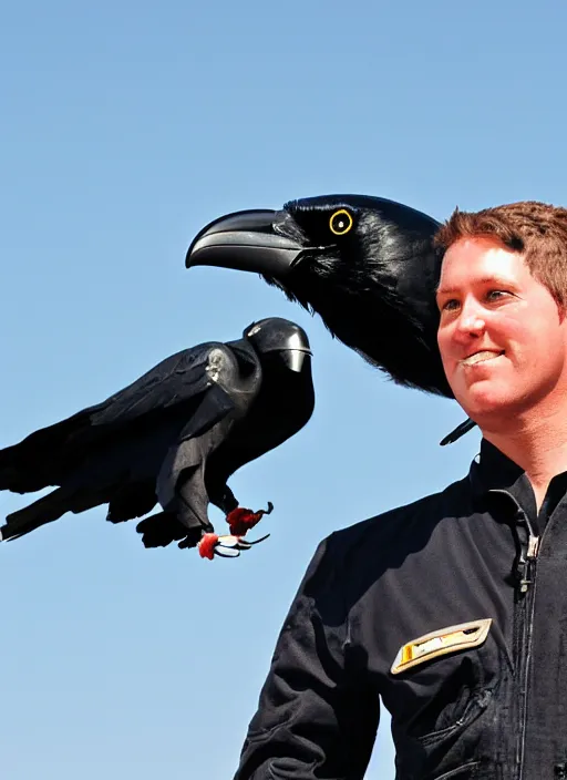 Image similar to a jet pilot with a crow head