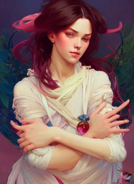 Image similar to portrait of an egirl, colorful, elegant, highly detailed, digital painting, artstation, concept art, smooth, sharp focus, illustration, art by artgerm and greg rutkowski and alphonse mucha