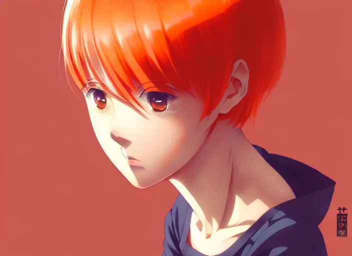 Image similar to anime girl with orange short hair in the Soviet pioneer form, omoide emanon, tsuruta kenji, murata range,kawaii, kyoto animation, manga,katsura masakazu, intricate, detailed, studio lighting, gradation,editorial illustration, matte print, Ilya Kuvshinov, concept art, digital