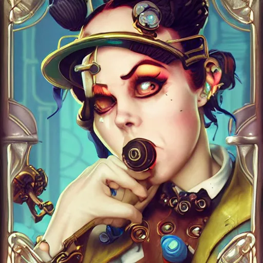 Image similar to lofi underwater bioshock steampunk jinx from league of legends, Pixar style, by Tristan Eaton Stanley Artgerm and Tom Bagshaw.