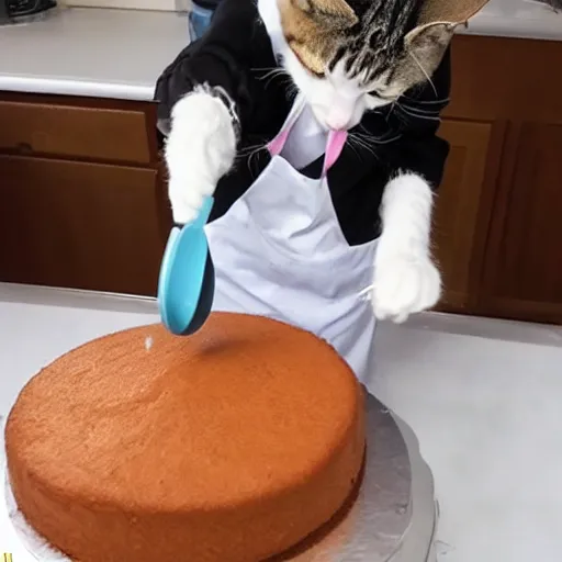 Prompt: a cat making cakes