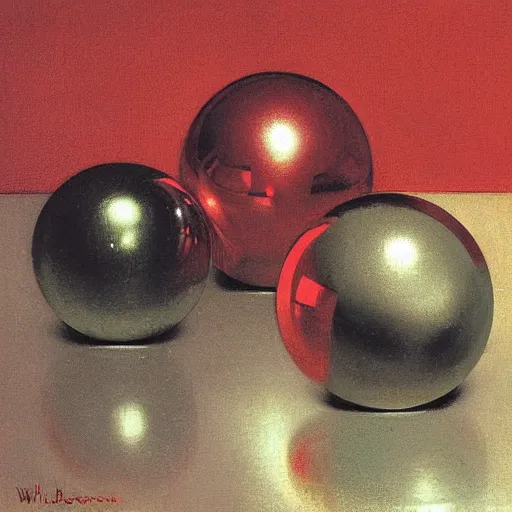Prompt: chrome spheres on a red cube by william adoplhe bouguereau