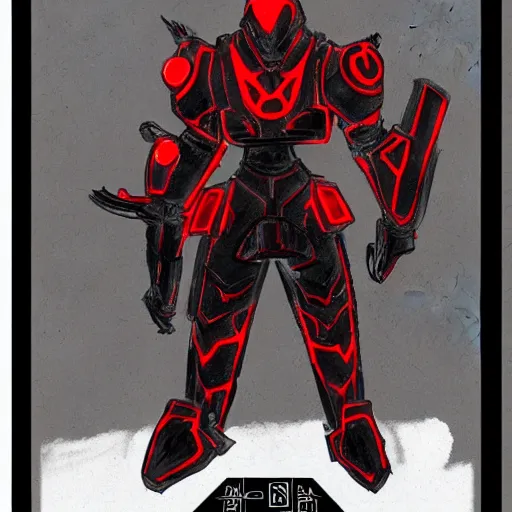 Prompt: concept art of a black and red armored soldier inspired by jin roh anime