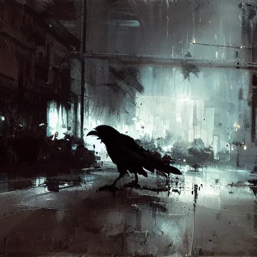 Image similar to ravens attacking, by jeremy mann.