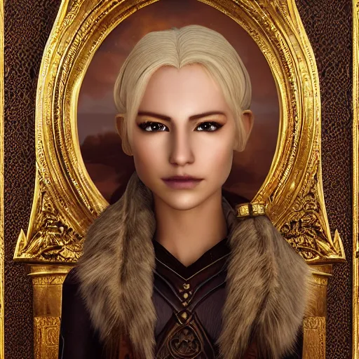 Image similar to the elder scrolls vi, regal blonde high elf royalty, portrait, exquisitely detailed throne room, atmospheric lighting, painted, intricate, volumetric lighting, beautiful, daytime,, slight overcast weather, 4 5 0 0 k, sharp focus, deep colours, ultra detailed, by leesha hannigan, ross tran, thierry doizon, kai carpenter, ignacio fernandez rios