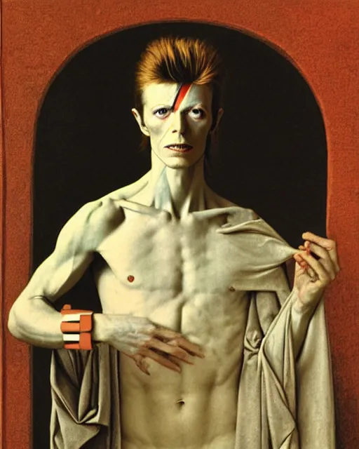 Image similar to david bowie as a diety by jean auguste dominique ingres, labyrinthine, sacred, mystical