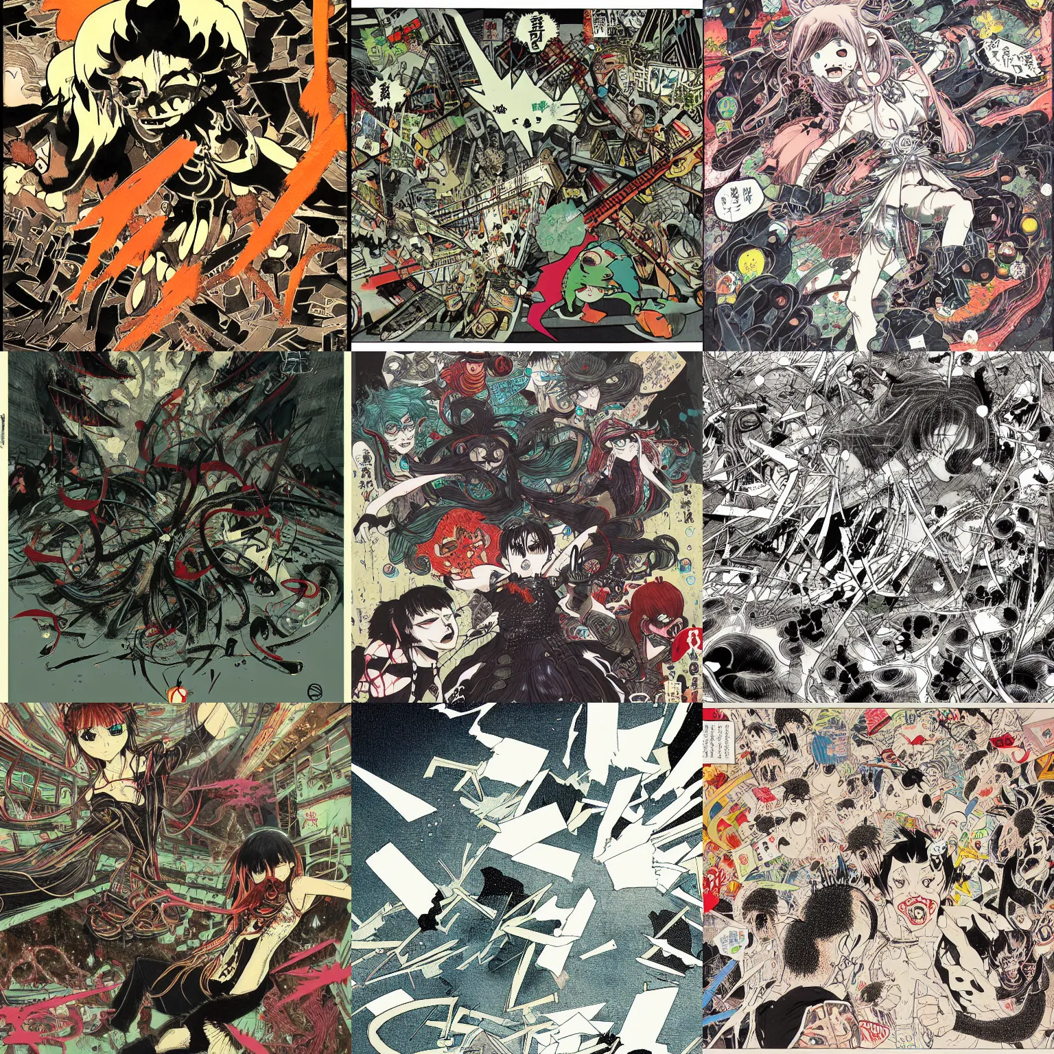 Prompt: chaos by suehiro maruo,