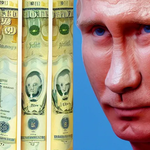 Image similar to portrait of putin sniffing coke, doped with cocaine, a lot of cocaine around, rolled banknote in his nose, high detailed 8 k insane detail