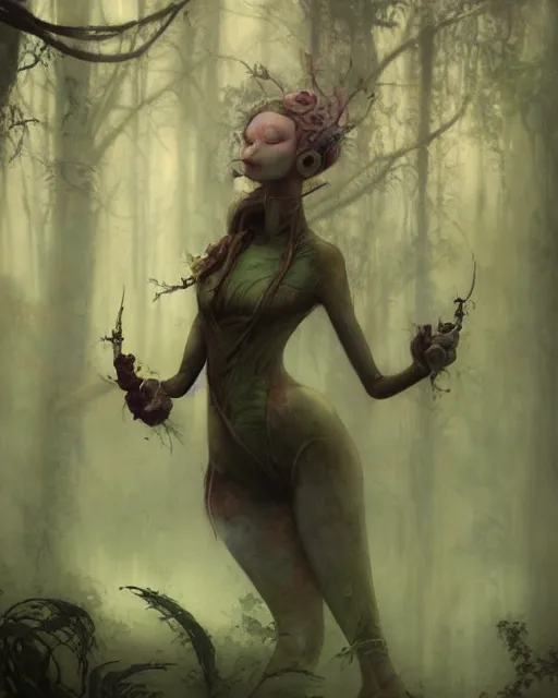 Image similar to a film still close up shot of a pixie in a misty swamp landscape by esao andrews and peter mohrbacher. trending on artstation