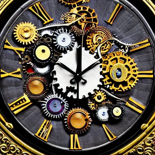 Image similar to a close up of a clock with many gears, a flemish baroque by takashi murakami, behance, kinetic art, steampunk, skeuomorphic, made of liquid metal a microscopic photo by ernst haeckel, zbrush central, kinetic pointillism, intricate patterns, photoillustration