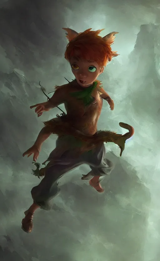 Image similar to peter pan depicted as a monster, dynamic lighting, photorealistic dark fantasy concept art, trending on art station, stunning visuals, creative, cinematic, ultra detailed