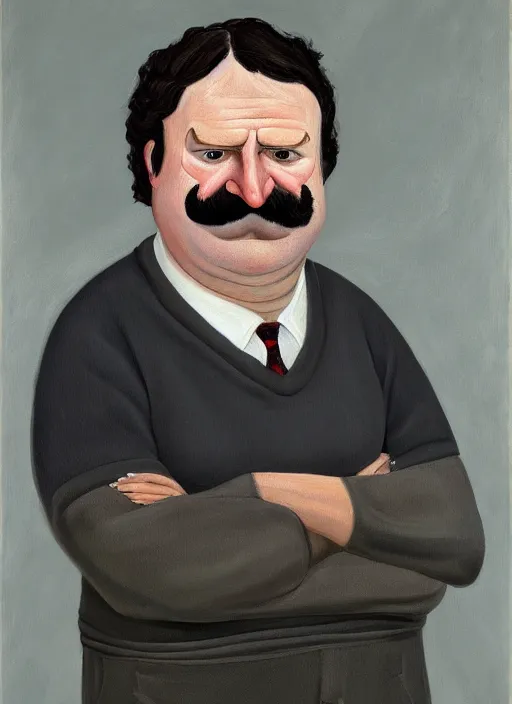 Image similar to Real life Bob Belcher, painted by Lucian Freud, highly detailed, 8k