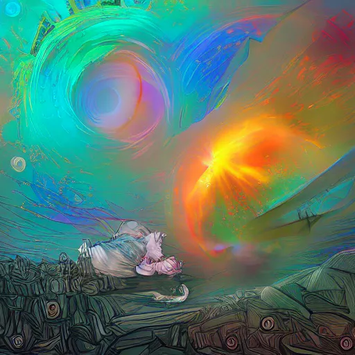 Prompt: inception dreams entering other dreams, digital art, colorful, fanart