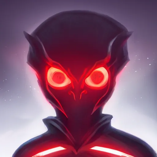 Image similar to dark lord looking into the camera, red glowing eyes, wearing black robe, white background, artstation