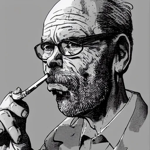 Image similar to a man smoking a cigarette by geof darrow, detailed, realistic shading