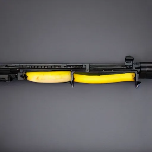 Image similar to product photo of a banana rifle. Studio lighting.