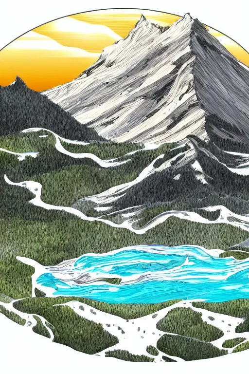 Image similar to mountaintop water flat illustration trending on artstation