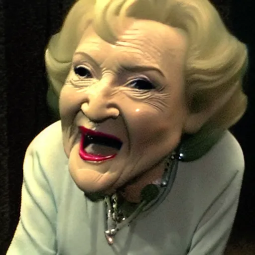 Prompt: trailcam footage of betty white at night